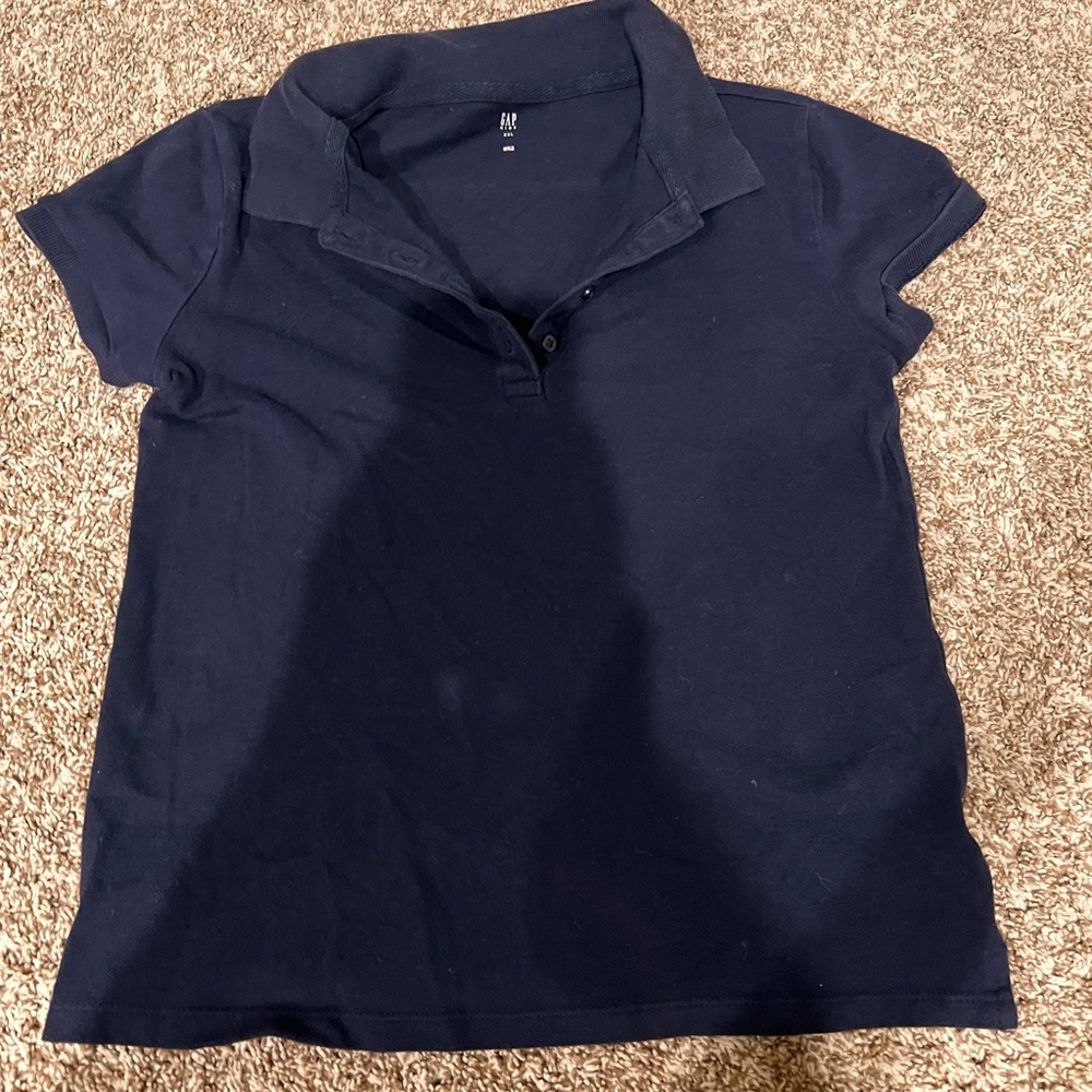 GAP Blue Fitted Short Sleeve Polo Uniform Button Down